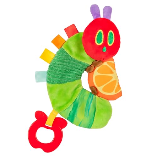 Kids Preferred Eric Carle Toddler Toys The Very Hungry Caterpillar Sensory Toy with Crinkle Orange Slice and Teether Ring for Car Seat and Stroller