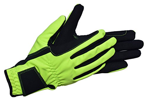 Riders Trend hi-Visible Softshell/Digital Nubuck Wildleder Pferd Equestrian Reithandschuhe - Schwarz/Fluoreszierendes Gelb, groß Cover