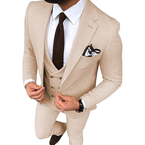 Zeattall Men's Groomsmen Suit Notch Lapel Blazer Vest Pants Formal Wedding Best Men Suits(Custom Made,Beige) Cover