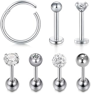 AVYRING 16G Helix Earrings Stainless Steel Tragus Cartilage Rook Earrings Piercing Nose Lip Rings Septum Stud Ear Piercing 7PCS
