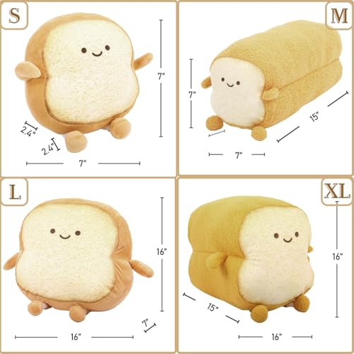 Image of DENTRUN Toast Plush Pillow, Soft Bread Shape Food Cushion for Hugging Decor | funny expression, sofa /bed cushion, soft plush, gift for kids /adults, room decor