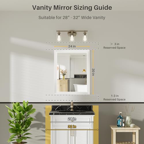 Image of 24x30 Inch White Bathroom Mirror for Wall, Thick Metal Framed Rectangle Mirrors for Over Sink, Bedroom, Living Room, Entryway, Anti-Rust, HD Tempered Glass