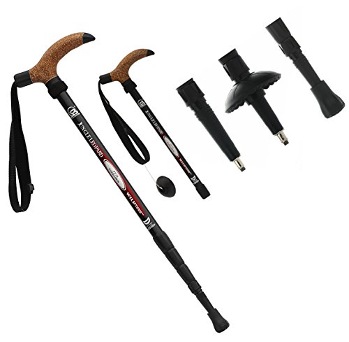 Aluminum Alloy Quick Lock Trekking Pole Anti-Shock Walking Stick Adjustable Cane Crutch for Mountains Trekking Hiking,Ultralight Collapsible with Cork Grips Tungsten Tips (1, Black)