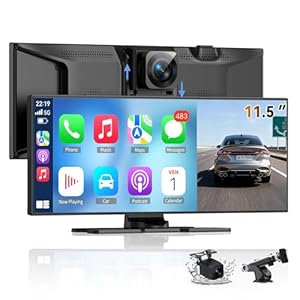 Pantalla Carplay inalámbrica más grande de 11.5 pulgadas para automóvil con Carplay y Android Auto, cámara de tablero 4K y cámara de respaldo de 1080P, control de voz con GPS/Mirror Link/Bluetooth/AUX