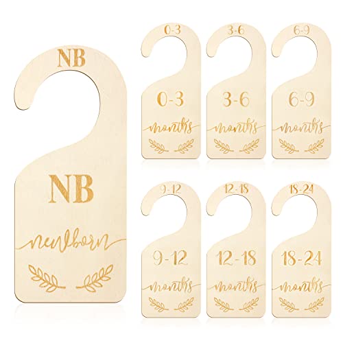 Image of LUTER 7pcs Baby Closet Dividers, Wooden Cute Nursery Hanger Dividers Baby Wardrobe Dividers from Newborn to 24 Months Baby Clothes Organizer Easily Organize Your Baby's Room (Style 2)