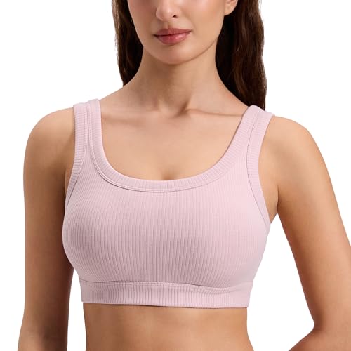 Image of CRZ YOGA Ribbed U Neck Sports Bras | Medium Support, Removable Pads, Casual, Wide Straps, for Women