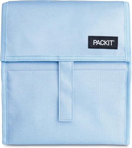 Image of Packit Freezable Lunch Bag, Sky Blue, Built with EcoFreeze Technology, Foldable, Reusable, Zip and Fold Closure with Buckle Handle, Designed for Work Lunches and Fresh Lunch On the Go, (Pack of 12)