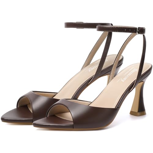 Image of Susanny High Heels for Women Pointed Open Toe Strappy Chunky Block Heels Ankle Strap Stiletto Kitten Heeled Sandals Wedding Bridal Party Prom Sexy Dress Shoes