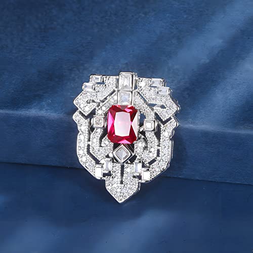 Image of 18K Gold Plated 8 * 10mm Simulation Emerald Red Steel Jade Diamond Cubic Zirconia Gem Brooch Women's Upscale Luxury Gift for Girls Wife Sisters 18K Gold Plated Women's Brooch