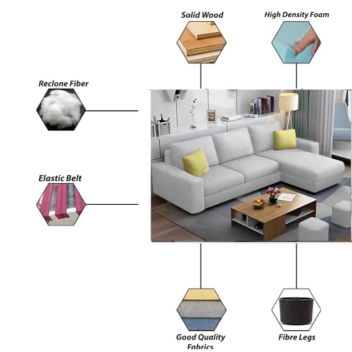 Image of Orland 4 Seater RHS L Shape Sofa Set for Living Room | Color - Grey | Premium Fabric Sofa