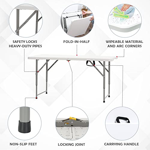 Haddockway 4Ft Plastic Folding Table Portable Picnic Tables Indoor Outdoor Fold-In-Half Utility Desk Furniture With Lock And Adjustable Height For Party, Dining, Camping #TOP4
