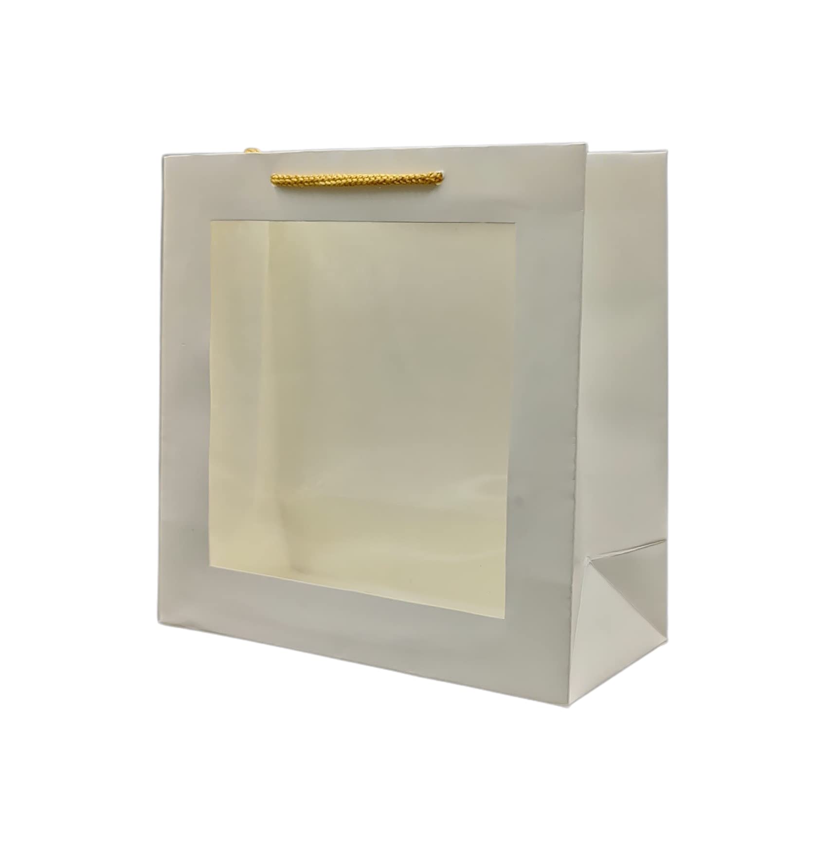 Arrow Paper Products White Transparent Window Bag Printed Gift Bags For Gifting | Weddings | Birthday | Holiday Presents (Size 9 X 9 X 4 Inch | Pack of 10)
