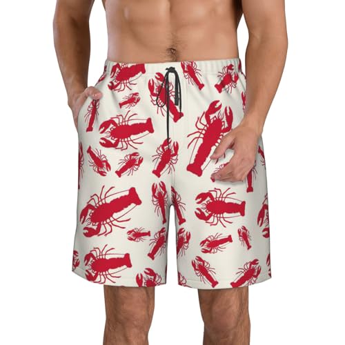 Red Lobster Print Men's Swim Trunks Quick Dry Beach Shorts with Pockets Lining Swimwear Bathing Shorts