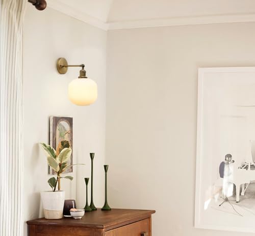 Image of Pathson Modern Wall Sconce Lamp Milk White Round Glass, Hardwired Frosted Vintage Wall Vanity Light Fixture for Farmhouse Living Room Bedroom Bathroom Loft