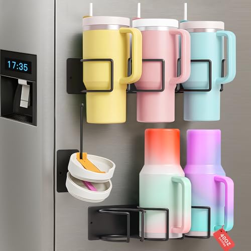 Magnetic Stanley Cup Holder for Fridge, 2 Pack Tumbler Organizer with Lid Organizer for Stanley 40 oz Stanley Cup Rack Tumbler Holder Storage Water Bottle Storage Organizer for Stanley Cup