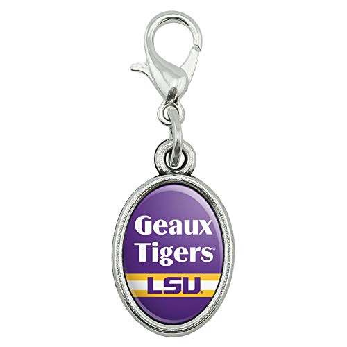 GRAPHICS & MORE Geaux Tigers LSU Antiqued Bracelet Pendant Zipper Pull Oval Charm with Lobster Clasp