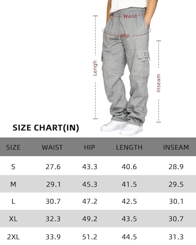Lasjixion Calça de moletom cargo masculina de lã aberta de lã para caminhada com bolsos, Cinza claro