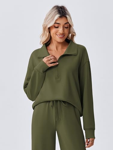 Image of PINSPARK 2 Piece Sets for Women 1 /2 Zip Sweatsuit Loose Fit Sweatshirt Straight Leg Pants 2026 Matching Outfit Fall Tracksuit
