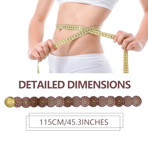 Western Wide Disc Belt for Women: Brown Leather Hollow Out Round Chunky Concho, Boho Waist Belt for Dresses & Cowgirl2