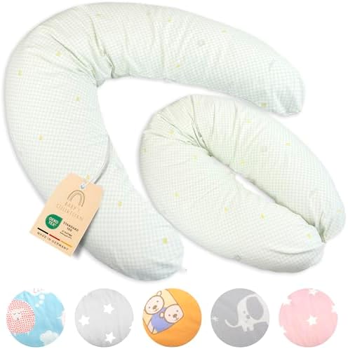 Baby's Stillkissen Seitenschläferkissen XXL - Lagerungskissen Baby | OekoTex zertifiziertes Stillkissen mit Bezug - 190cm großes Schwangerschaftskissen für Baby & Erwachsene - 100%