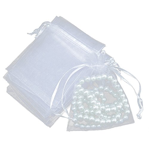Jeu de 100 pochettes bijoux en tissu avec cordon de serrage épais (pour cadeaux, fêtes, mariages), blanc, 9x12cm(3.5x4.7") Cover