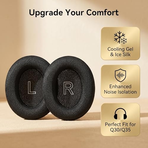 Reposacojines Cooling Gel para Anker Soundcore Life Q30/Q30i/Q35 con forro de tela Ice Silk, espuma extra gruesa para aislamiento de ruido, herramienta de palanca, negro, 1 par miniatura 4
