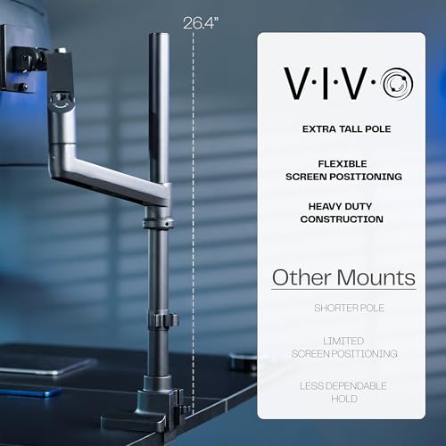 Image of VIVO Pneumatic Arm Single Ultrawide Monitor Extra Tall Desk Mount for Up to 49 inch Screens, Heavy Duty Clamp, Holds Ultra Wides Up to 44 lbs, Black, STAND-V110K