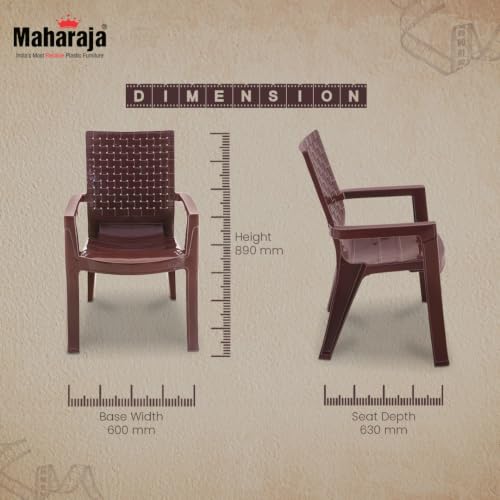 Image of MAHARAJA Heavy Duty Plastic Arm Chair for Home & Office | Premium Glossy Finish | Comfortable Arm Rest | 200Kg Capacity | Stackable & Durable | (Brown, Pack of 6)