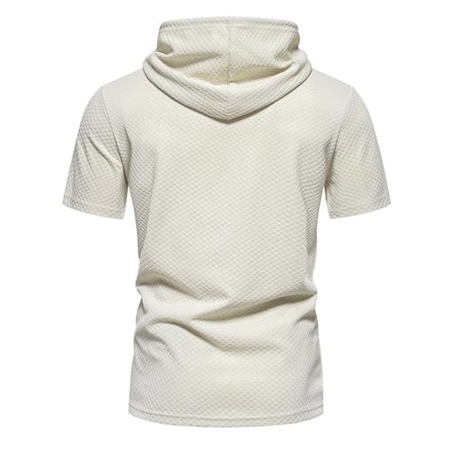 ZYXTIM Men's Waffle Knit Short Sleeve Hoodie T-Shirts with Kangaroo Pocket Solid Slim Casual Running Sweatshirts Pullover3