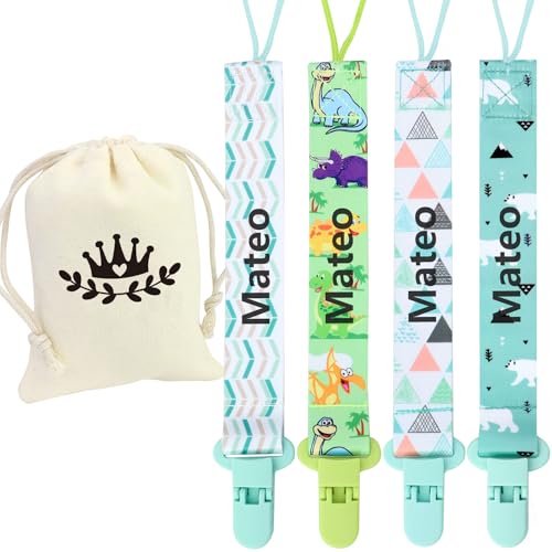 Cadenas Chupetes Personalizado para Bebé con Nombre personalizados Chupetero Niño Chicas (Green)