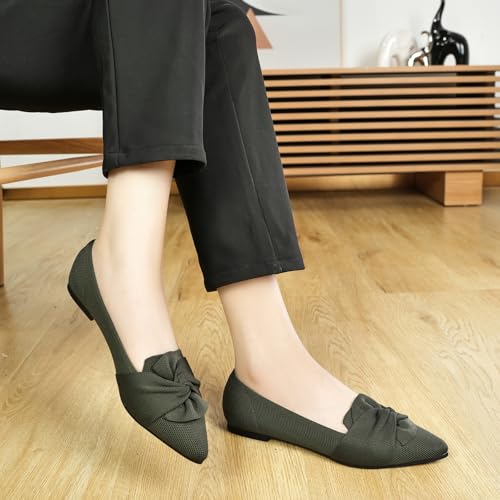 Image of HIULYCENCE Flats for Womens Pointed Toe Ballet Flats with Bow Comfortable Knit Dressy Flats