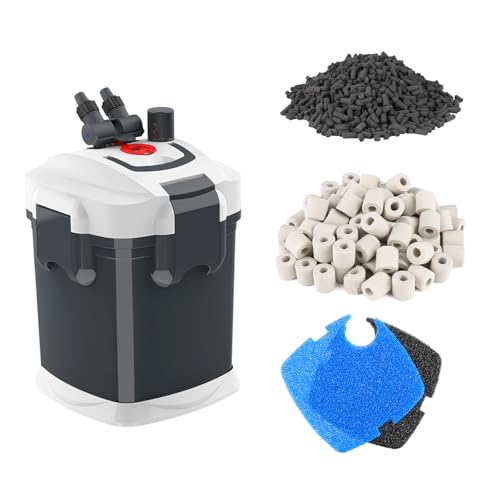 fishkeeper 528GPH Canister Filter, 3-Stage Filtration Aquarium Filter with Quartz Balls and Filter Cotton, Ultra-Quiet External Aquarium Canister Filter for Freshwater and Saltwater up to 150Gal (35W)