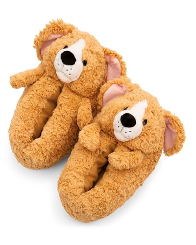 NICI Hausschuhe Hund braun 40-43 (L) - braun - Warme NICI Kuscheltier Hausschuhe für Jungen, Mädchen & Erwachsene, Tier-Schuhe mit Anti-Rutsch Sohle, Slippers - 62170