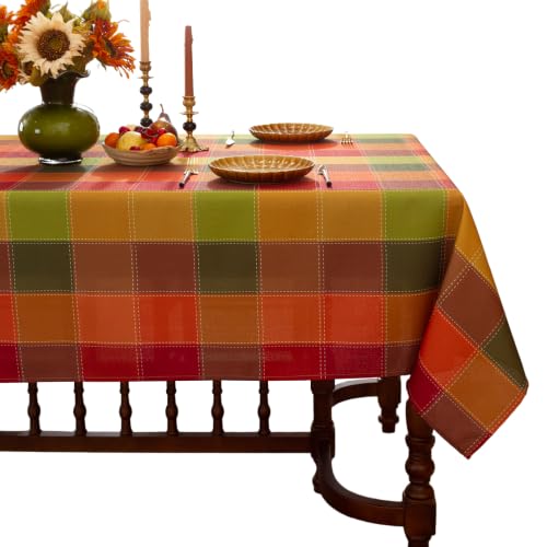 Honellaty Fall Plaid Tablecloth for Square Tables, 52 x 52 Inch Square
