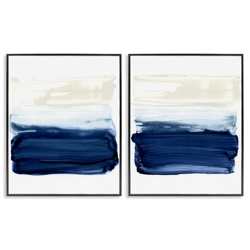 Stupell Industries 'Coastal Brushstrokes Abstract Beach', 2pc Framed Giclee Art Set 2, Black, 11 x 14 Inches, Easy to Hang and Sturdy, Made in USA, by Victoria Barnes