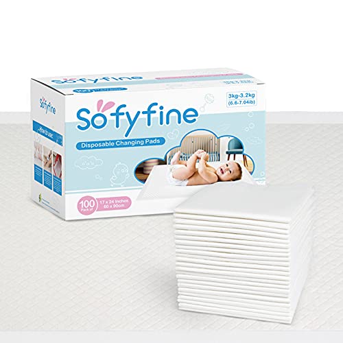 Image of SOFYFINE Large Thicken Baby Disposable Changing Pads 17 x 24 in (100 Count) Ultra Absorbent Newborn Diaper Liners, Leakproof Toddler Pee Pads, Waterproof Table Protector Underpads
