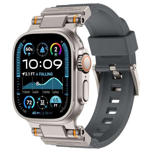 Image of FOAMUNOC Rugged Band Compatible with Apple Watch Ultra 3 /2 /1 Band 49mm /46mm /45mm /44mm /42mm, Metal Connector with Strap for iWatch Ultra Series 11 /10 /9 /8 /7 /6 /SE3 /SE2 /SE /5 /4 /3 /2 /1, Gray /Titanium