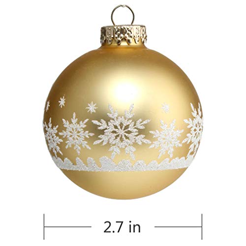 Costyleen Christmas Decoration Colorful Glass Balls Ornaments Set Festival Home Party Decors Xmas Tree Hanging Pendant Snowflake Printing 9Pc Gold 2.7In #TOP5