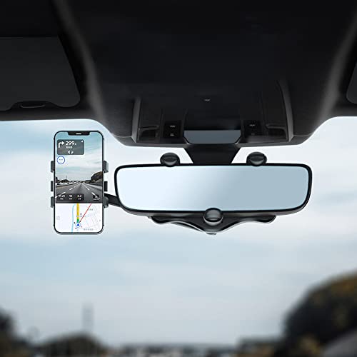 Soporte para teléfono con espejo retrovisor, giratorio y retráctil de 360 grados, espejo retrovisor multifuncional, soporte para teléfono celular para la mayoría de teléfonos móviles y vehículos Cover