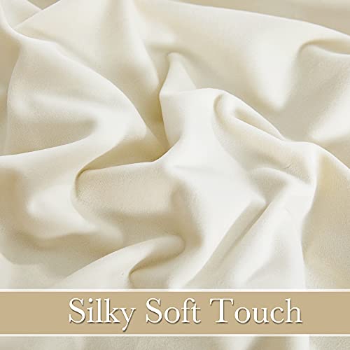 Image of RYB HOME Ivory White Velvet Curtains 63 inches Length with Hook Belt | Soft Fabric, Room Darkening, Thermal Insulated, Luxurious Home Decor, Drapes for Living Room Bedroom, W42 x L63, 2 Panels