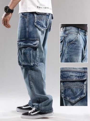 Men's Plus Size Hip Hop Cargo Jeans - 6 Pocket Baggy Denim Work Pants Loose Fit for Streetwear & Casual4