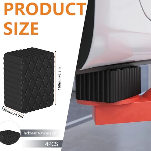 AIWFL 4Pack Solid Rubber Auto Lift Block 6-3/8" x 4-3/4" x 3.15" Heavy Duty Anti-Skid Lift Block Spacer Pad for Car Lifts, Jacks and Racks, 3000 LBS Capacity for Each Pad by AIWFL - Image 2