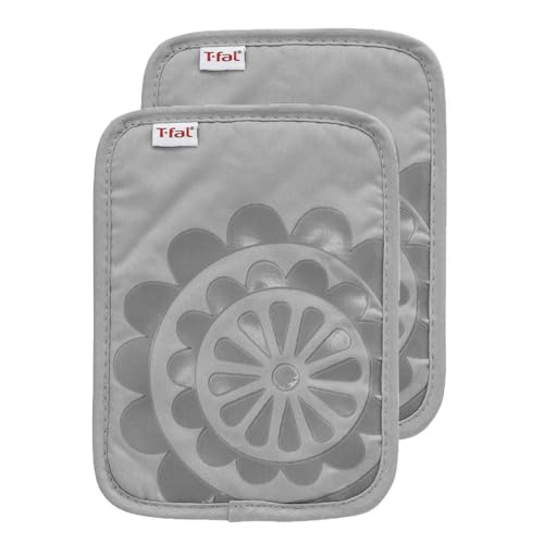 T-fal Medallion Design Pot Holder and Heating Pad, 6.75" x 9", Heat Resistant, 100% Cotton with Non-Slip Silicone Print for Kitchen and Barbecue, 2-Pack, Gray