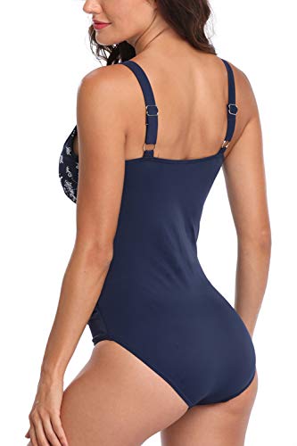 PERONA Women's Tummy Control Swimsuit One Piece Bathing Suit Vintage Printed Swimwear (US 14(Read The Size Chart in Our Image), Skies) Blue - Image 2