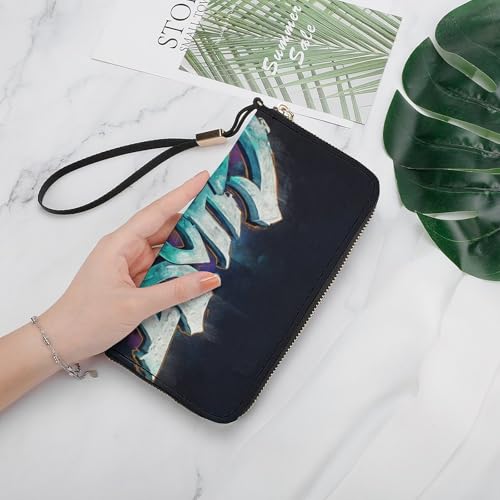 Letters Ghost Graffiti PU Leather Clutch Long Bifold Wallet, Coin Purse Credit Pass Case, Durable Card-Holder Money Storage for Women Men4