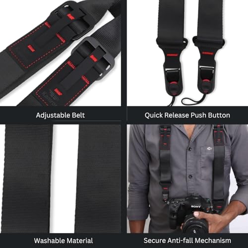 Image of Kamron Side Camera Sling Strap - Adjustable Woven Nylon Neck & Shoulder Strap with Quick Release, Anti-Fall Locks & Leather Accents - Compatible with DSLR, Mirrorless & Action Cameras