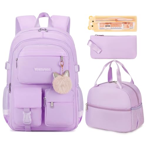 3PCS School Backpack For Student Women College Middle High Teen Girls Bookbag Waterproof Laptop Bag Purple