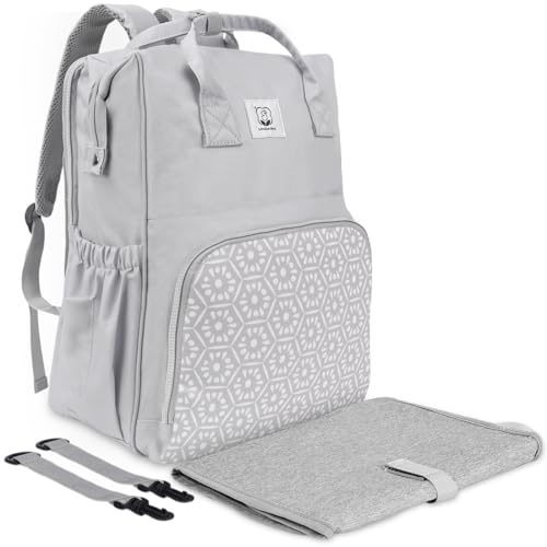 COTTONBEBE Diaper Bag with Changing Pad, Large Baby Bags Backpack with Stroller Straps & Insulated Pockets, Multifunction Waterproof Travel Diapers Back pack for Women & Man, Grey
