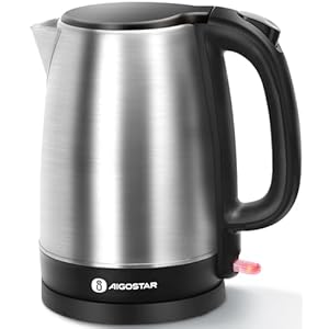 Aigostar Electric Kettle, 1500W Fast Water Boiler with LED Light, Auto Shut Off, Boil Dry Protection, BPA-Free Stainless Steel Electric Kettle for Tea and Coffee, 1.7L, Silver