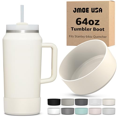Jmoe USA Boot for 64oz Stanley Quencher H2.0 FlowState Tumbler With Handle | BPA Free Silicone | Sleeve Protector for Bottom of Cup | Protects Against Dents & Scratches (Cream)